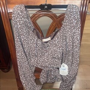 Brown Floral Long Sleeve Top
